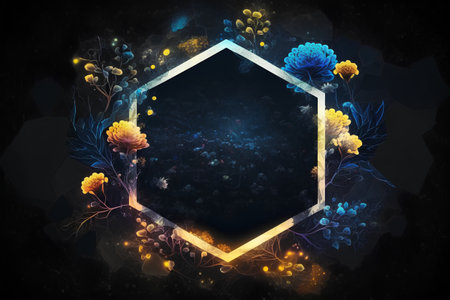 Abstract floral background with hexagon frame and space for your text.の素材
