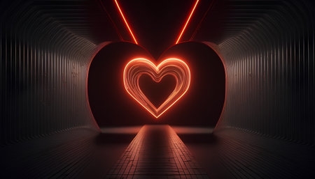 neon heart in dark room with neon lights, 3d renderingの素材