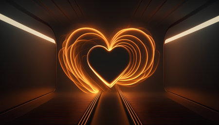 Futuristic tunnel with glowing heart on the wall. 3d renderingの素材