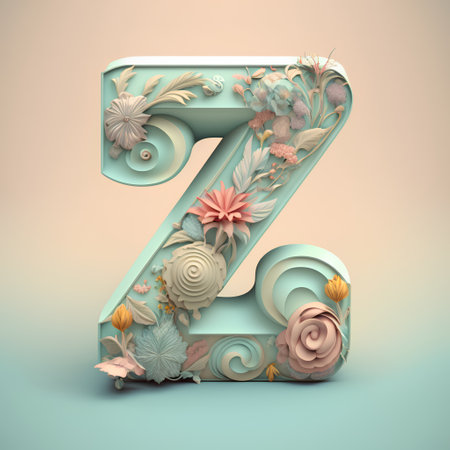 Letter Z with floral ornament. 3D rendering. Vintage style.の素材