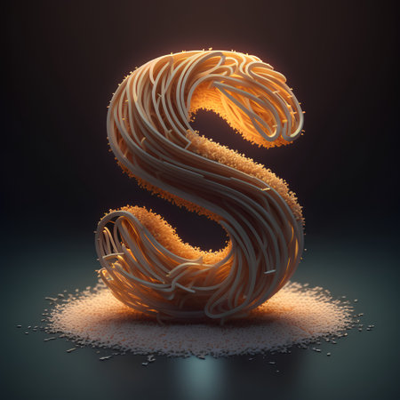 Alphabet letter S made of sand on dark background. 3D renderingの素材