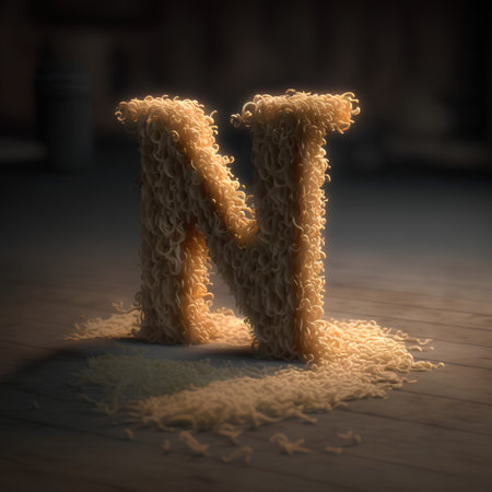 N letter made from vermicelli. 3D render.の素材