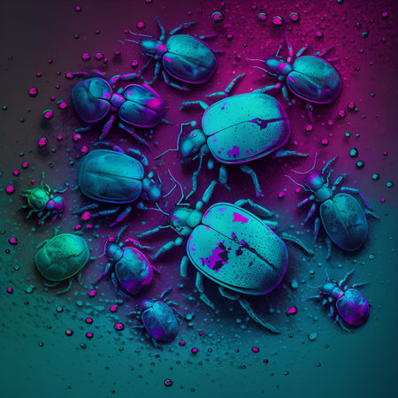3d rendering of a group of bug on a purple background.の素材