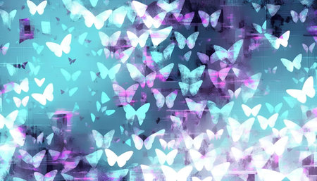 abstract background with butterflies and grunge textures in blue and pinkの素材