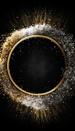 Gold frame on a black background. Design template. Elements for designの素材