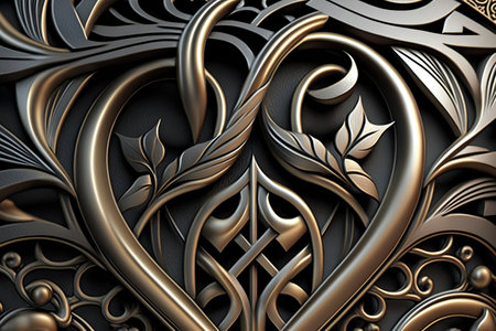 3D render of metal background with embossed fractal on leatherの素材