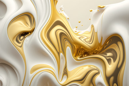 3d render, abstract background with gold and white liquid flow.の素材