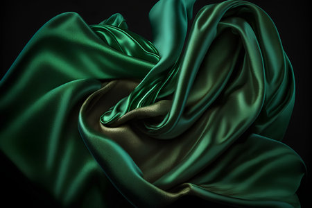 Green satin or silk luxury cloth texture can use as abstract background. 3d render illustrationの素材