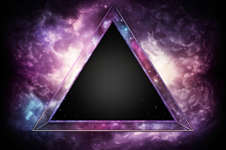 Black triangle in space with stars and nebula. 3D renderingの素材