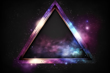 Triangle frame with space and stars in the background. 3d illustrationの素材