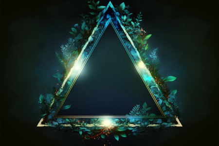 Neon frame with blue floral ornament on dark background. Vector illustration.の素材