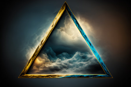 Triangle with blue sky and clouds. 3D illustration. Elements of this image furnished by NASAの素材