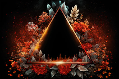 Frame with autumn flowers, leaves and firework. Floral backgroundの素材