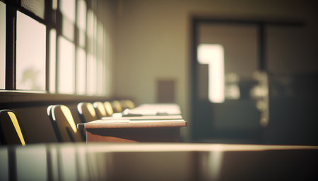 Table and chairs in a conference room. Selective focus. Toned.の素材