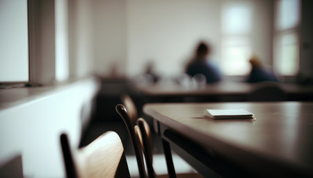 Table and chairs in a cafe. Blurred people in the backgroundの素材