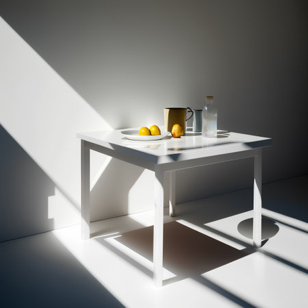 3d render of white table in room with shadow on the wallの素材