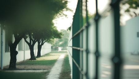 Green tree alley in the park, vintage filter and shallow depth of fieldの素材