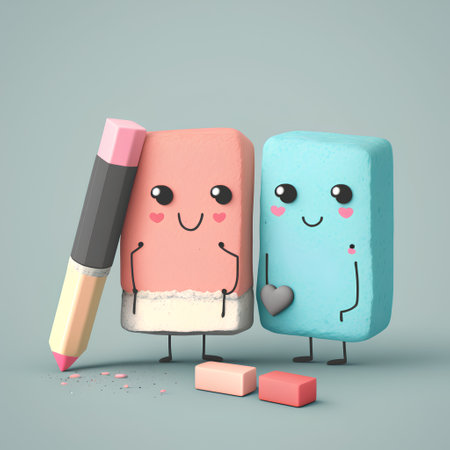 Pencils and erasers in pastel colors, 3d renderの素材