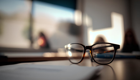 Glasses on the table in the office. Selective focus.の素材