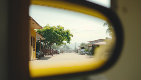 View from the car window to the street and the road with cars.の素材
