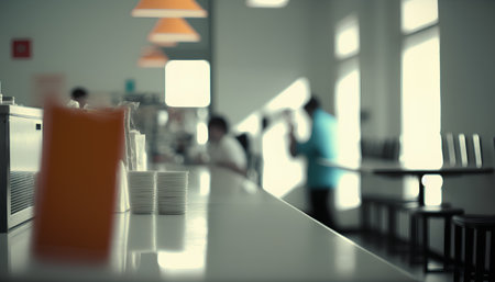 Coffee shop blur background with bokeh image, shallow depth of field.の素材