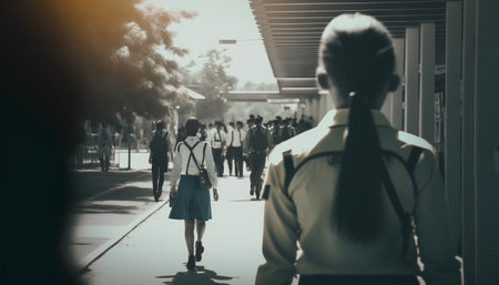 Beautiful Asian women walking in the street, vintage color tone.の素材