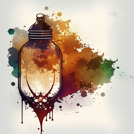 Watercolor abstract background with kerosene lamp. Vector illustration.の素材