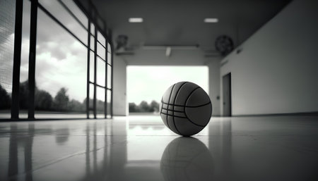 Basketball ball on the floor of the gym. 3d renderingの素材