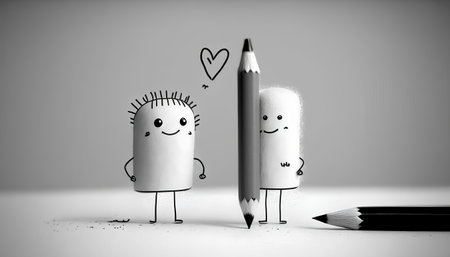couple of pencils with smiley faces, black and whiteの素材
