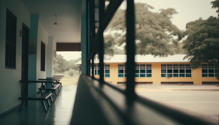 Blurred of school building background, vintage filter and soft focus.の素材
