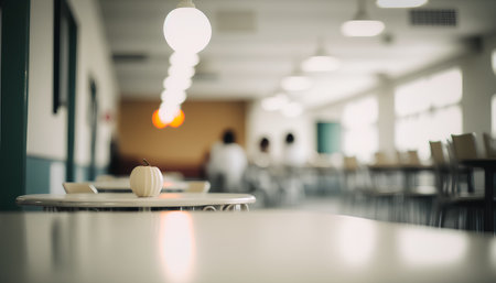 Empty Coffee Shop or Cafeteria with Blurred People in the Backgroundの素材