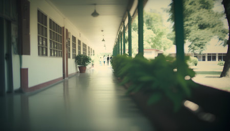 Interior of a corridor in a school, shallow depth of fieldの素材