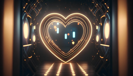Futuristic glowing neon heart on dark background. 3D Renderingの素材