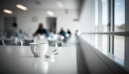Coffee cup and spoon on the table in the meeting roomの素材