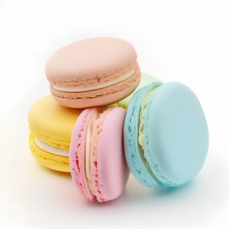 Colorful macaroons isolated on a white background. Studio shot.の素材
