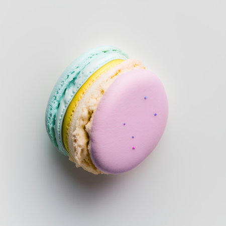 Colorful macaroon isolated on white background. Close up.の素材