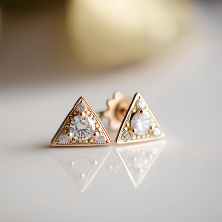 Beautiful diamond earrings on a white background close-up.の素材