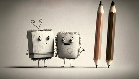 Cute book and pencils on white background. 3d illustration.の素材