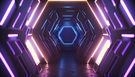 3d abstract background with neon lights. neon tunnel. 3d illustrationの素材