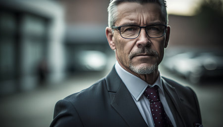 Portrait of a handsome senior businessman with grey beard and glasses.の素材