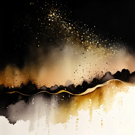 Abstract watercolor background with black and yellow splashes and stains.の素材