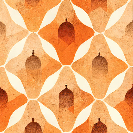 Seamless geometric pattern with Arabic lanterns. Textured background.の素材