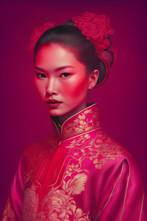 Portrait of a beautiful asian woman in traditional Chinese costume.の素材