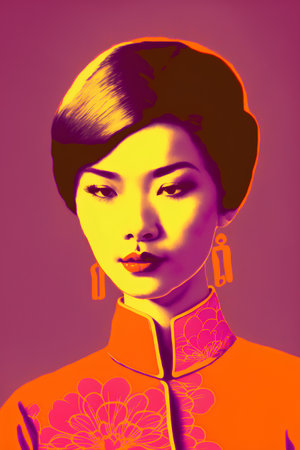 Portrait of a beautiful Asian woman in retro style. Retro fashion.の素材
