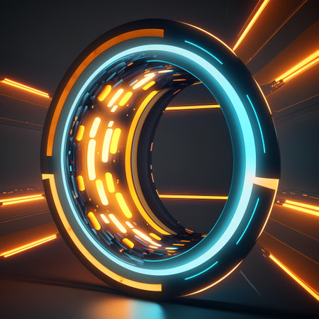 Abstract neon tunnel. 3d illustration. Glowing neon tunnel.の素材