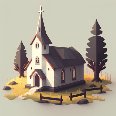 Church in the autumn forest. 3d vector illustration in cartoon style.の素材