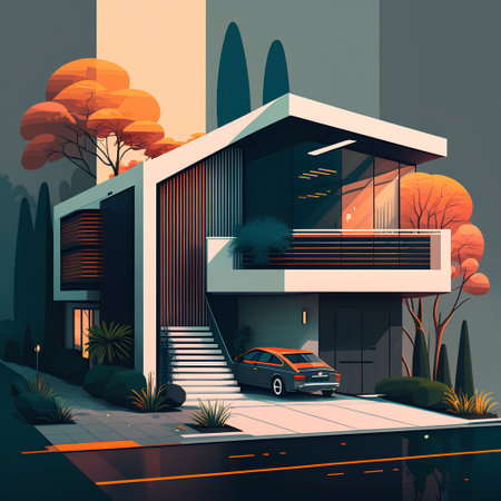Modern house in the style of a low poly. 3d renderingの素材