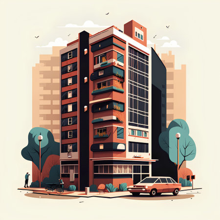 Modern buildings in the city. Vector illustration in flat cartoon style.の素材