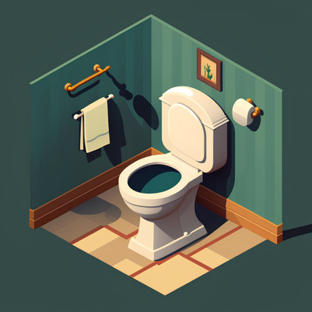Toilet isometric composition with toilet bowl and towel on wall vector illustrationの素材