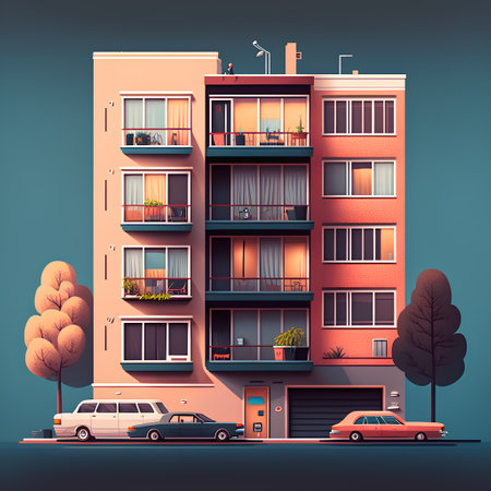 Modern building in the style of the 80s. Vector illustration.の素材